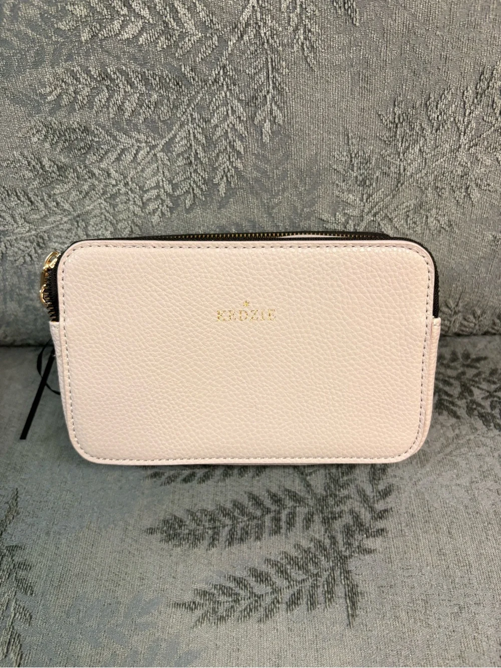 Kedzie Light Blush Pebbled Vegan Leather Crossbody with Gold Logo